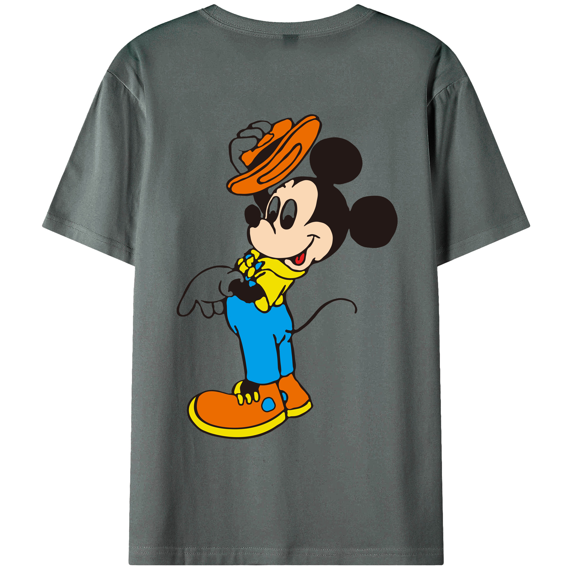 ミッキーマウス Mickey Mouse 綿100％ メンズ半袖Tシャツ（バックプリント） 通気性